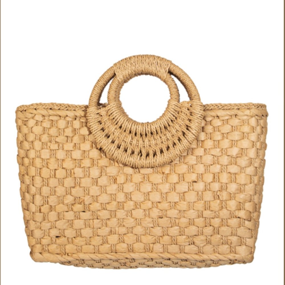 Kittenish Natural Woven Tote Bag Tan